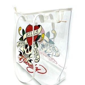 Ed Hardy Transparent Tote with Skull and Heart
